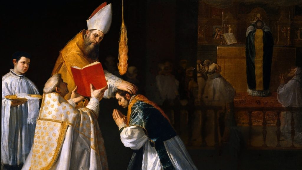 Lễ thụ phong và Thánh lễ đầu tiên của Thánh Juan de Mata” do Vincenzio Carduccio (1576-1638) vẽ.