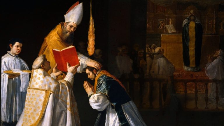 Lễ thụ phong và Thánh lễ đầu tiên của Thánh Juan de Mata” do Vincenzio Carduccio (1576-1638) vẽ.