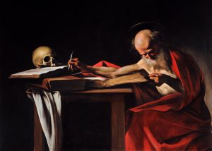 Thánh Giêrônimô đang dịch Kinh Thánh, tranh Caravaggio