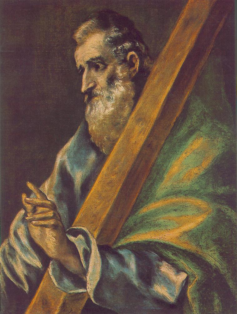 Thánh Anrê tông đồ ôm thập giá chữ X, tranh của El Greco (khoảng 1610-1614)