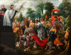 Tranh cổ vẽ Thánh Phanxicô Xaviê đang rao giảng Tin Mừng cho người dân bản xứ